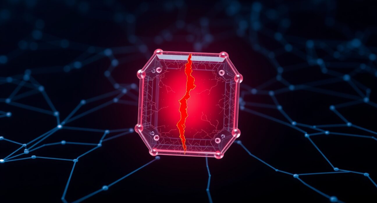 LayerZero hack visualization showing a compromised blockchain network node, representing the Kelp DAO security breach.