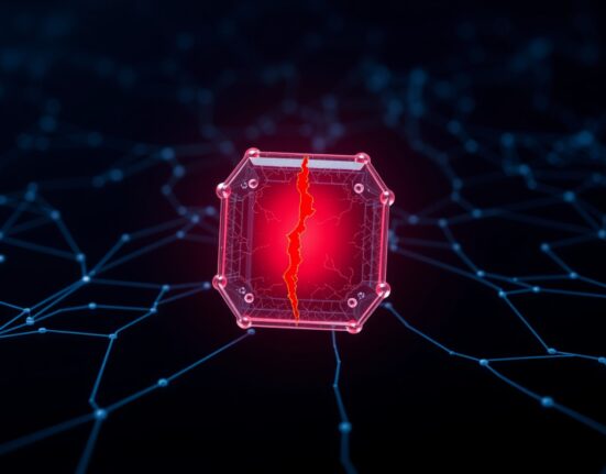 LayerZero hack visualization showing a compromised blockchain network node, representing the Kelp DAO security breach.