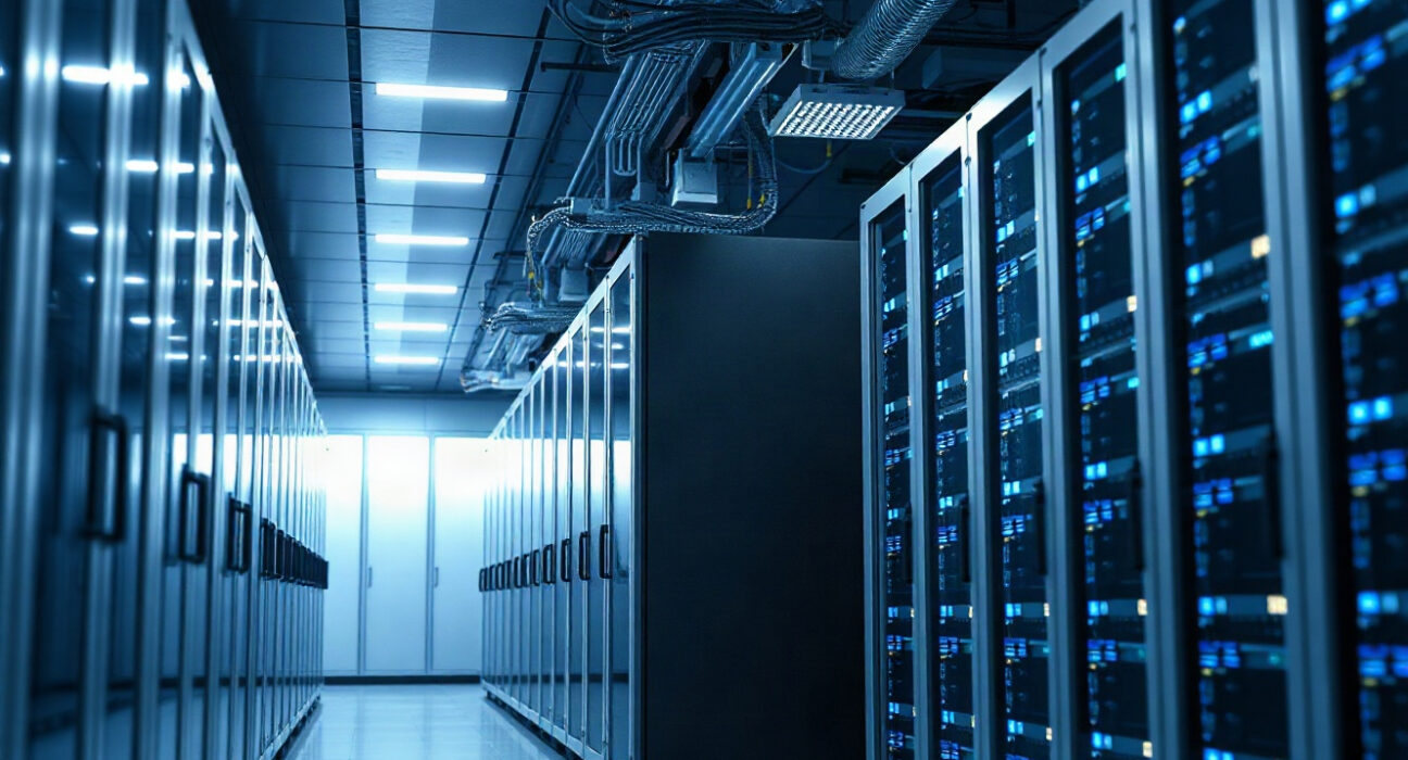High-performance servers in a modern data center representing blockchain scalability