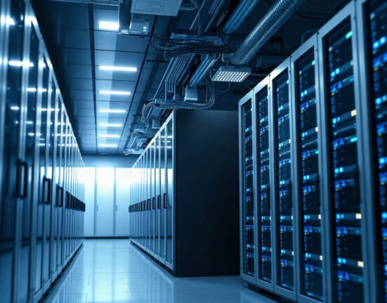 High-performance servers in a modern data center representing blockchain scalability