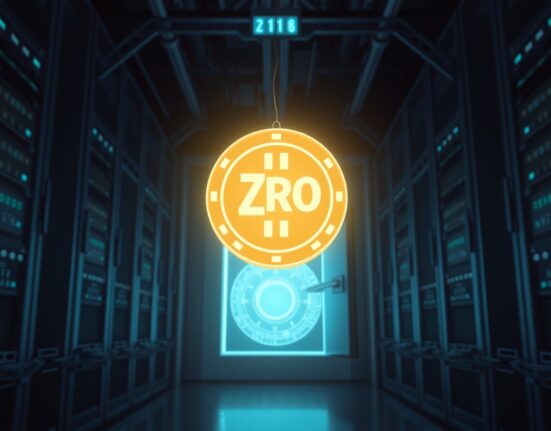 LayerZero ZRO token and digital vault representing the strategic partner's major cryptocurrency deposit and security context.
