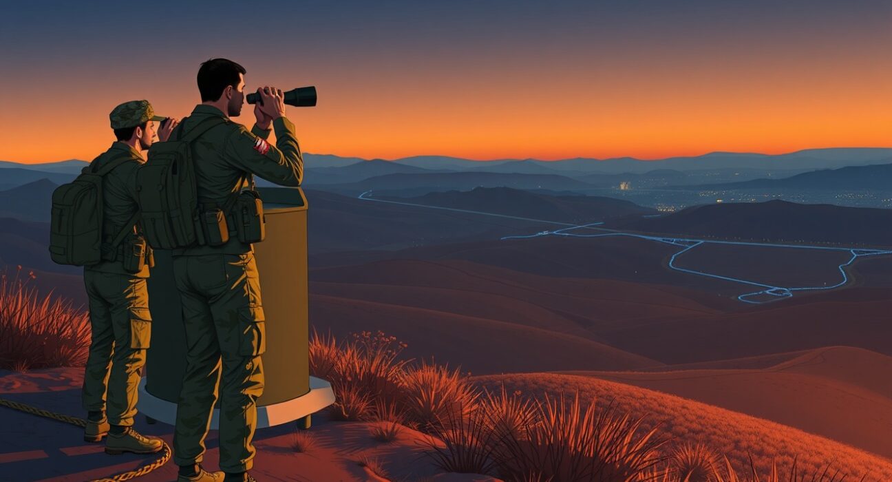 Lebanese Army soldiers monitoring the Israel border during ceasefire violation accusations