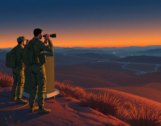 Lebanese Army soldiers monitoring the Israel border during ceasefire violation accusations