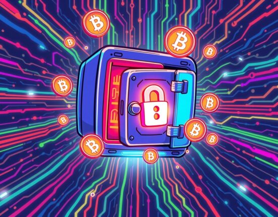 Ledger IPO vision for secure cryptocurrency storage in a vibrant digital vault illustration