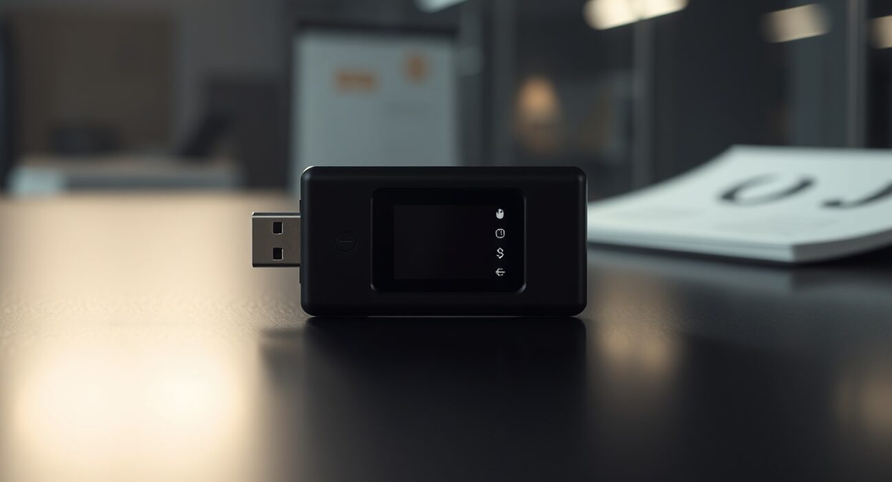 A Ledger hardware wallet on a dark surface with soft lighting, symbolizing paused financial plans.