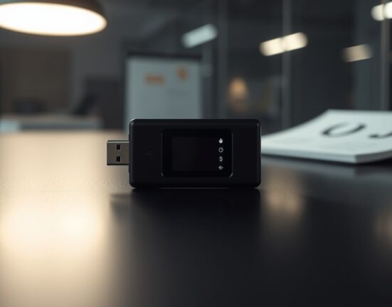 A Ledger hardware wallet on a dark surface with soft lighting, symbolizing paused financial plans.