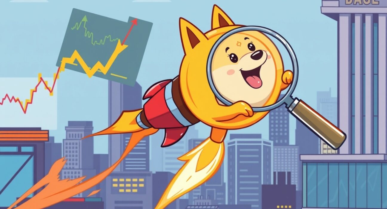 A rocket-powered Dogecoin symbolizing the potential for amplified gains from a leveraged DOGE ETF.