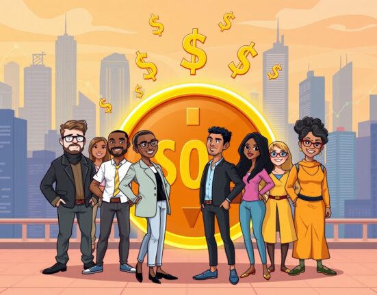 Libra team buys SOL in a vibrant cartoon scene symbolizing strategic cryptocurrency investment