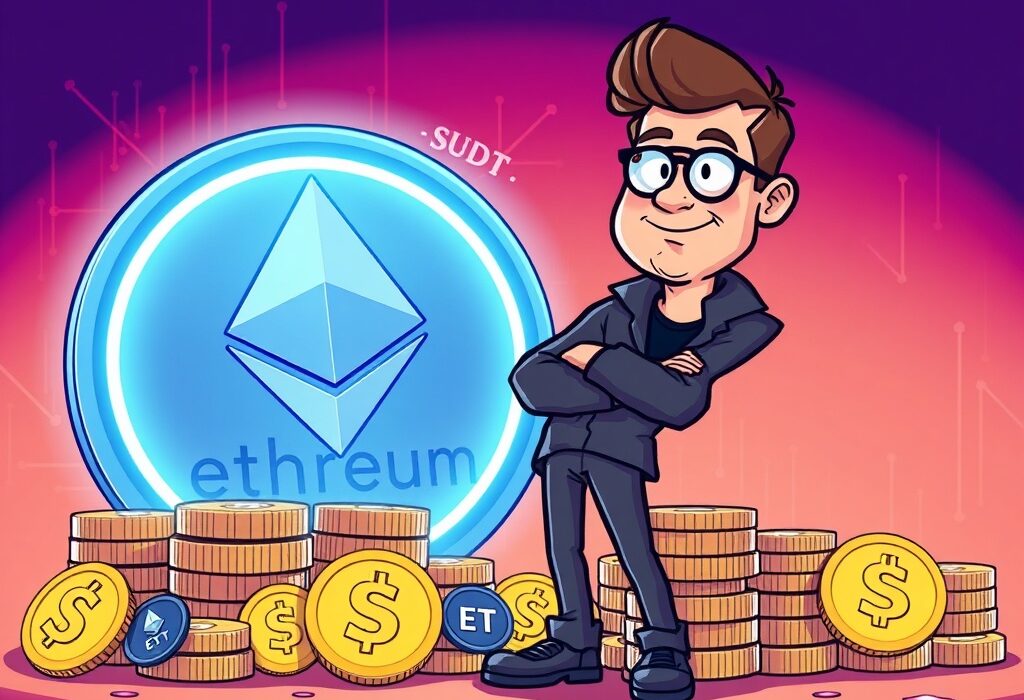 Cartoon illustration of a crypto co-founder making a large DeFi transaction, symbolizing the significant Lido ETH acquisition.