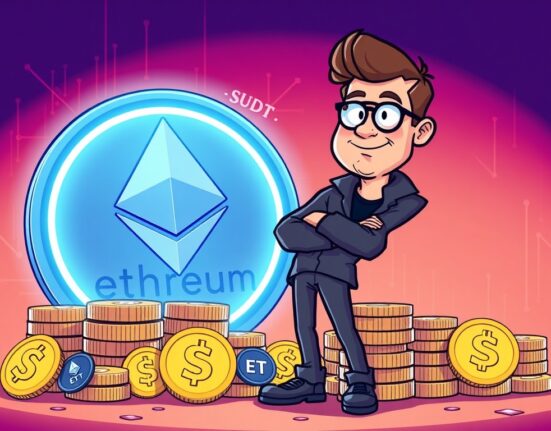 Cartoon illustration of a crypto co-founder making a large DeFi transaction, symbolizing the significant Lido ETH acquisition.