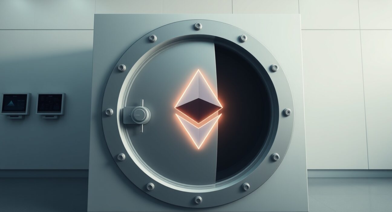 Digital vault with Ethereum logo opening, symbolizing Lido EarnETH vault resuming operations after security incident.