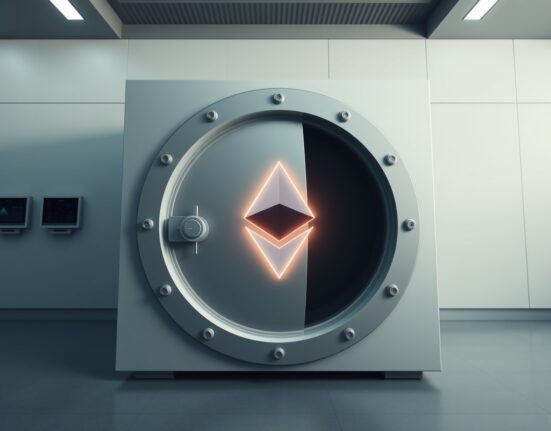 Digital vault with Ethereum logo opening, symbolizing Lido EarnETH vault resuming operations after security incident.