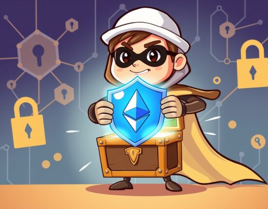 A cartoon superhero hacker enacting the Lido safe harbor agreement to protect digital treasure.