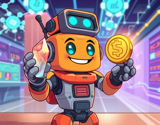 A vibrant cartoon of the Lighter spot trading platform facilitating digital asset exchange in a decentralized marketplace.