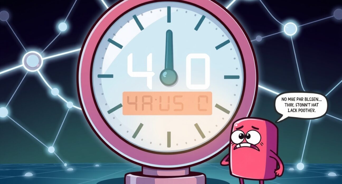 A cartoon image illustrating the unexpected Linea block production halt, showing a frozen digital clock and a paused blockchain network.