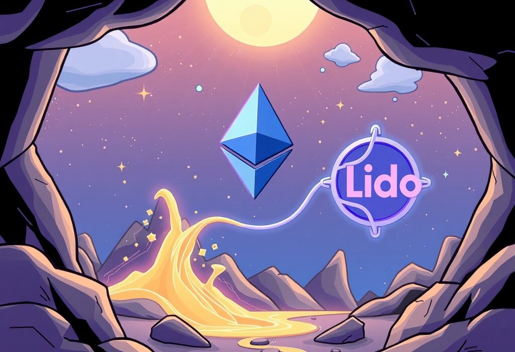 A cartoon illustration showing Linea ETH staking, representing seamless integration for enhanced capital efficiency on an Ethereum Layer-2 network.