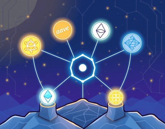 Cartoon illustration showing the strategic Linea token distribution from the Linea network to Aave, Etherex, and Euler, signaling significant DeFi growth.