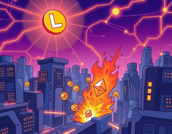 A vibrant cartoon illustrating the Linea token launch and ETH burning mechanism, symbolizing the innovative future of Layer 2 solutions.