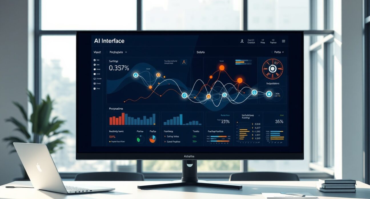 AI-powered enterprise procurement dashboard interface showing automated workflow visualizations for vendor management and spending.