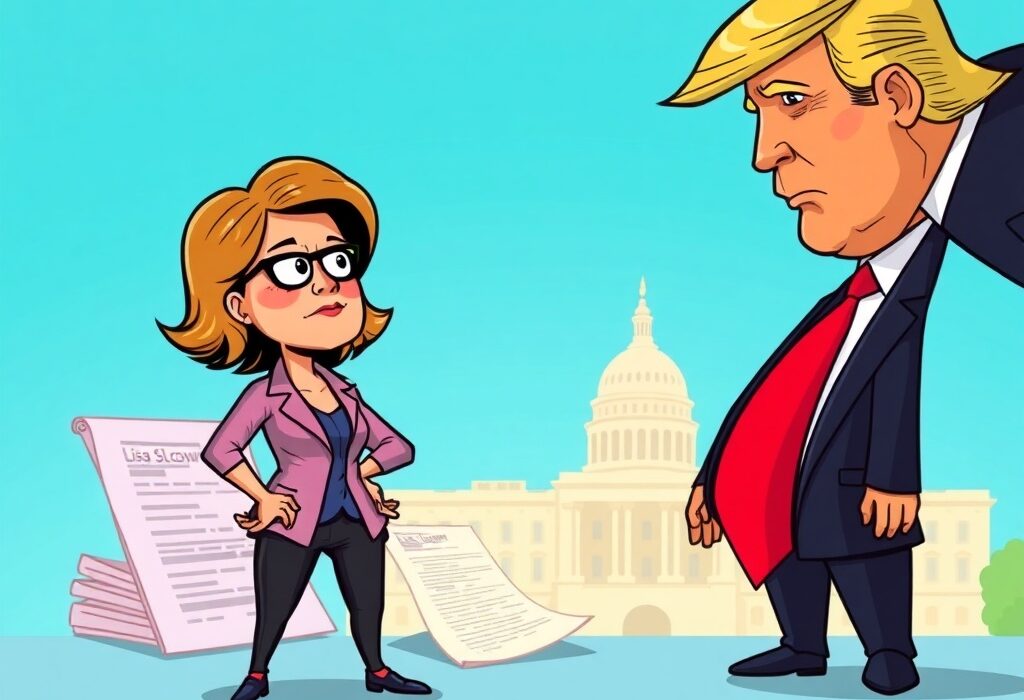 Cartoon showing a determined Lisa Cook challenging dismissal, highlighting the Lisa Cook lawsuit's significance.