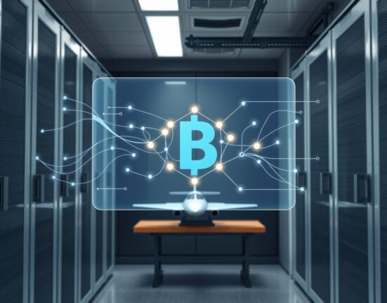 Blockchain data interface in a secure setting representing the on-chain IPO for aerospace and defense company ST Group.