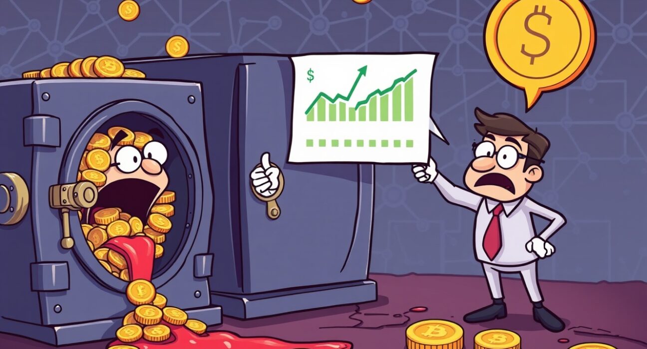 Lista DAO addressing critical vault repayment issues with distressed crypto assets in exaggerated cartoon style