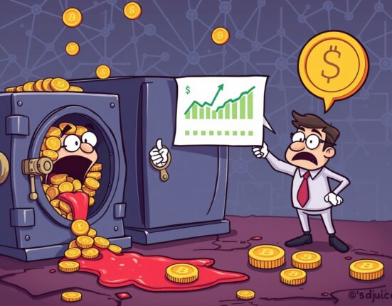 Lista DAO addressing critical vault repayment issues with distressed crypto assets in exaggerated cartoon style