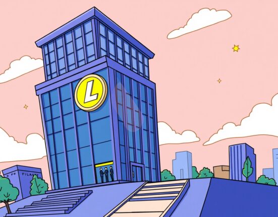 Cartoon showing a company embracing a bold Litecoin strategy, symbolizing its rebranding and significant crypto asset adoption.