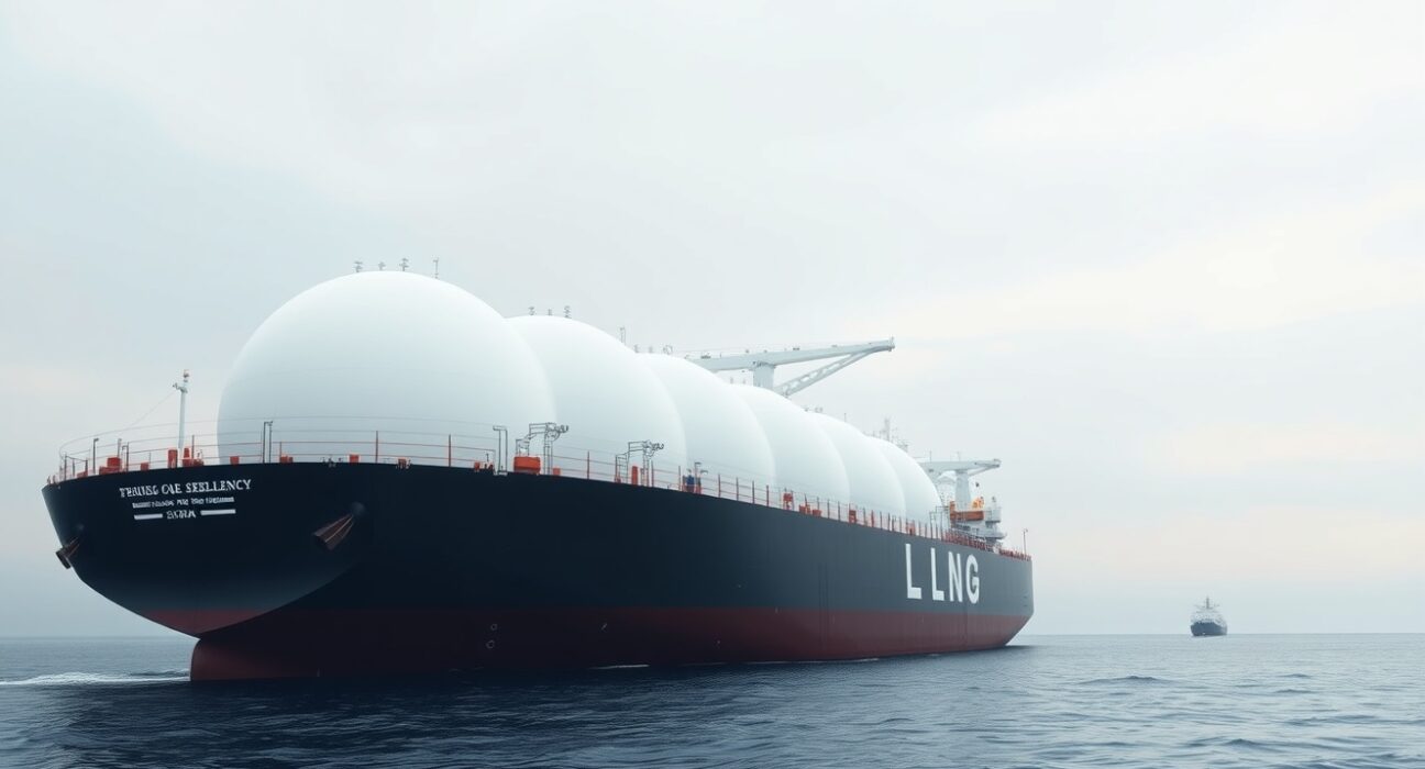 LNG carrier ship transporting natural gas, illustrating supply chain critical to European TTF benchmark prices.