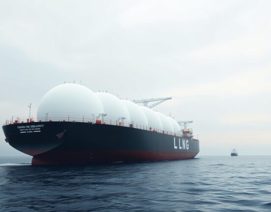 LNG carrier ship transporting natural gas, illustrating supply chain critical to European TTF benchmark prices.