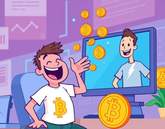 A cartoon illustration showing users earning Bitcoin rewards effortlessly through a browser extension, highlighting Lolli's acquisition of Slice.
