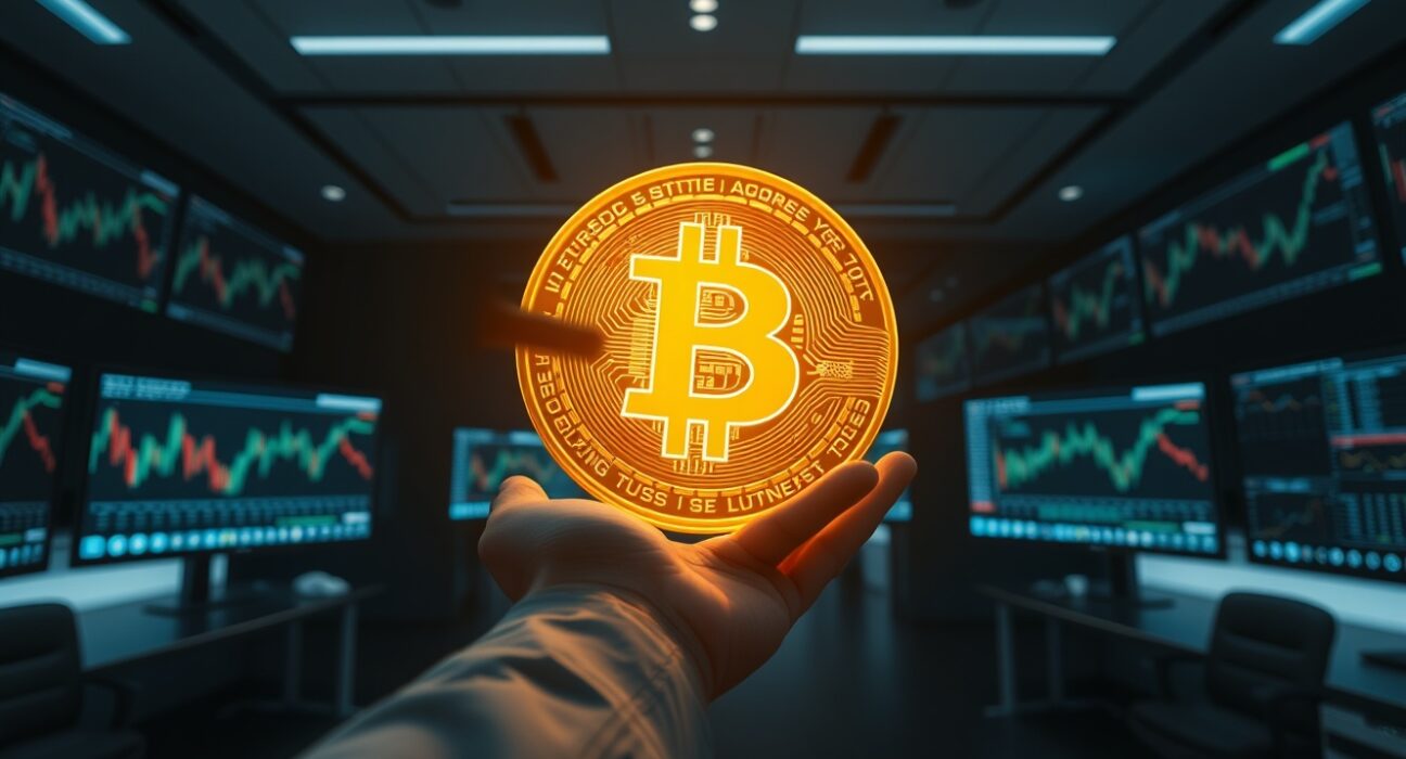 Bitcoin coin being transferred, representing a large OTC trade from Lombard Finance to Galaxy Digital.