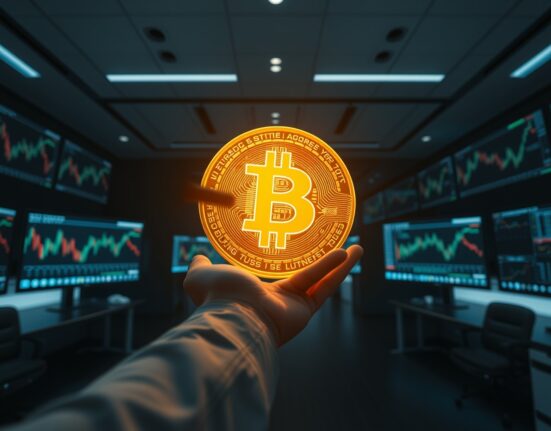 Bitcoin coin being transferred, representing a large OTC trade from Lombard Finance to Galaxy Digital.