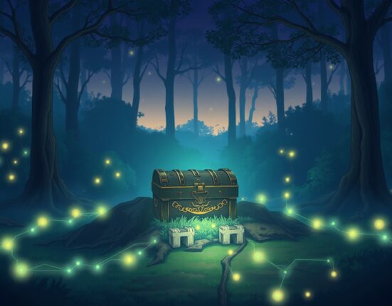 Ancient digital treasure chest representing long-dormant wallets awakening to accumulate Ethereum value.