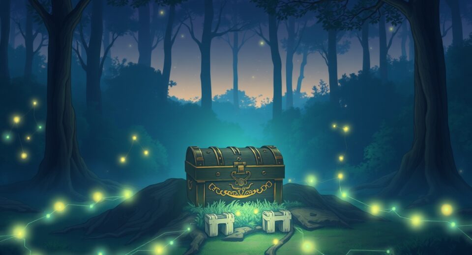 Ancient digital treasure chest representing long-dormant wallets awakening to accumulate Ethereum value.