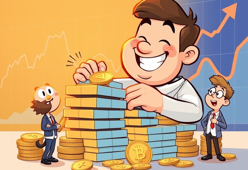 A cartoon character representing Longling Capital celebrates significant profits from ETH sales, illustrating a successful crypto investment strategy.