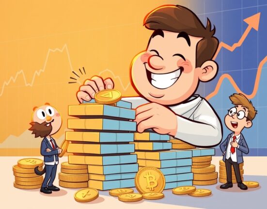 A cartoon character representing Longling Capital celebrates significant profits from ETH sales, illustrating a successful crypto investment strategy.