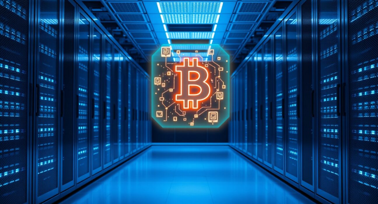 Holographic blockchain data display in a modern data center representing accessible L2 and DEX historical data.