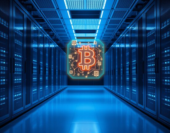Holographic blockchain data display in a modern data center representing accessible L2 and DEX historical data.