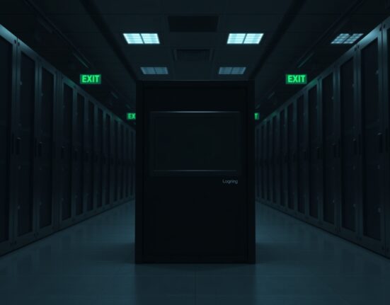 Dimly lit data center with inactive servers representing Loopring's shutdown