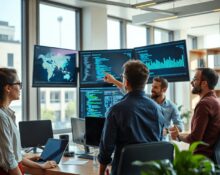 Team of developers working on AI-powered software in a modern office, representing Lovable's growth.