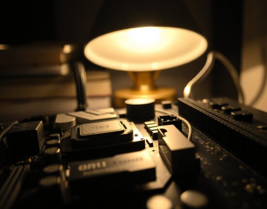 Close-up of a CPU and GPU on a motherboard, representing mining hardware for the BIP-110 chain.