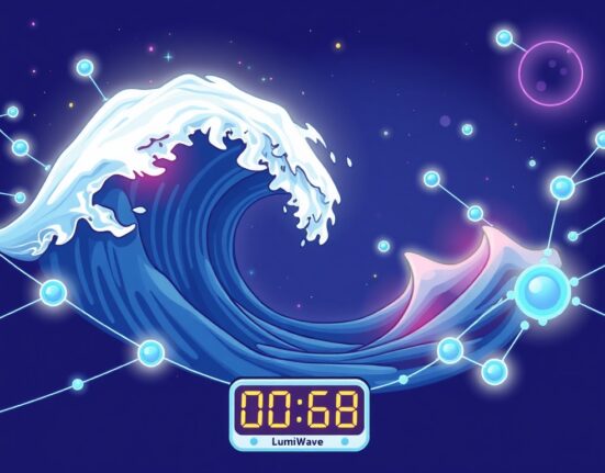 An illustration of the upcoming LumiWave mainnet launch, symbolizing a new era for IP blockchain technology.