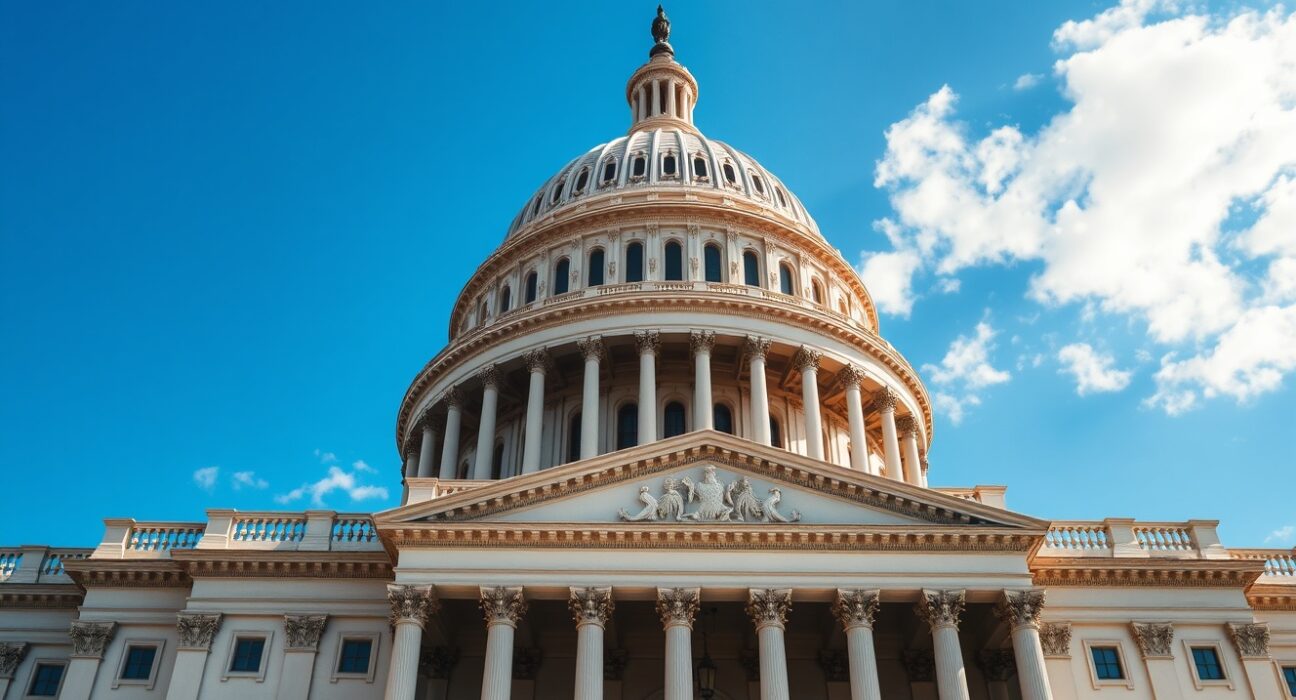 US Capitol building on a sunny day, representing legislative action on cryptocurrency regulation.