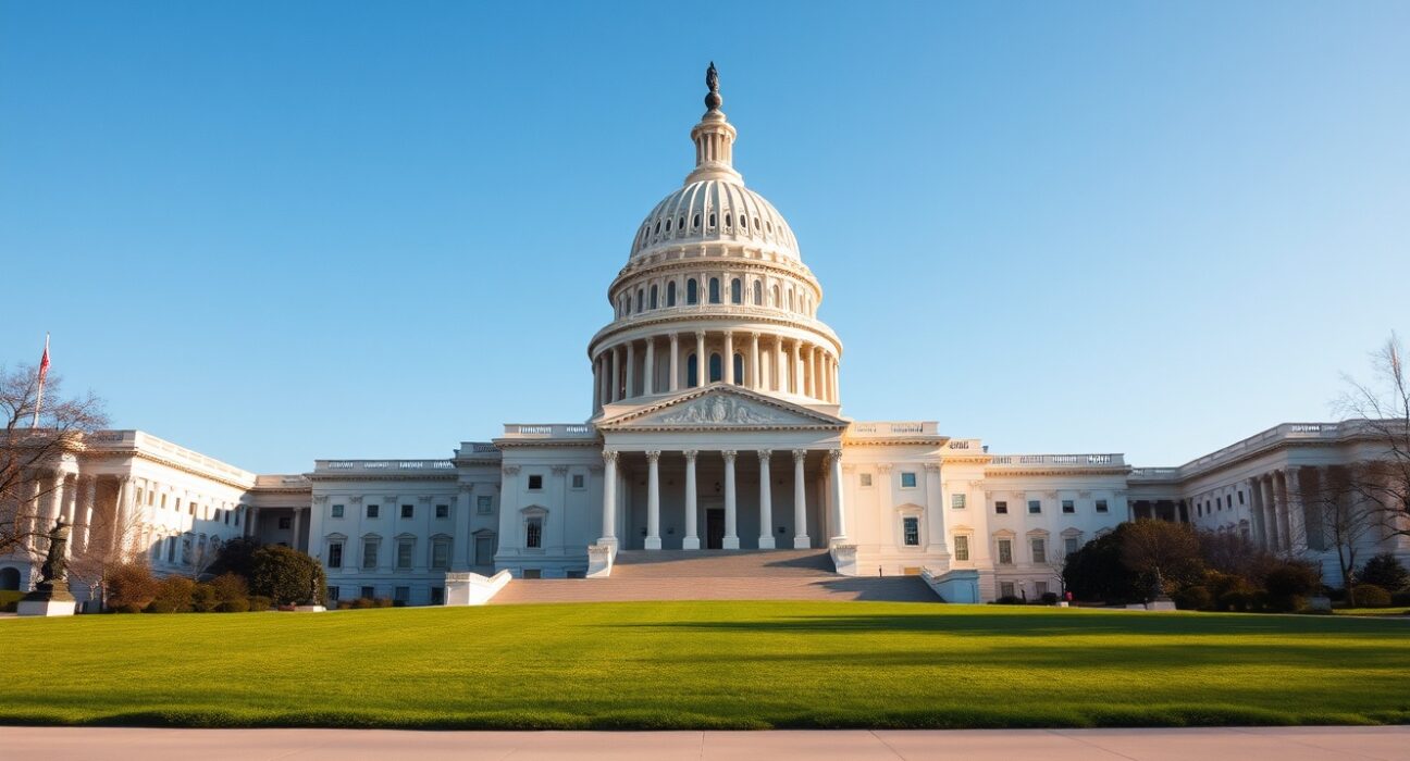 U.S. Capitol building under a clear sky, representing the legislative push for crypto clarity.