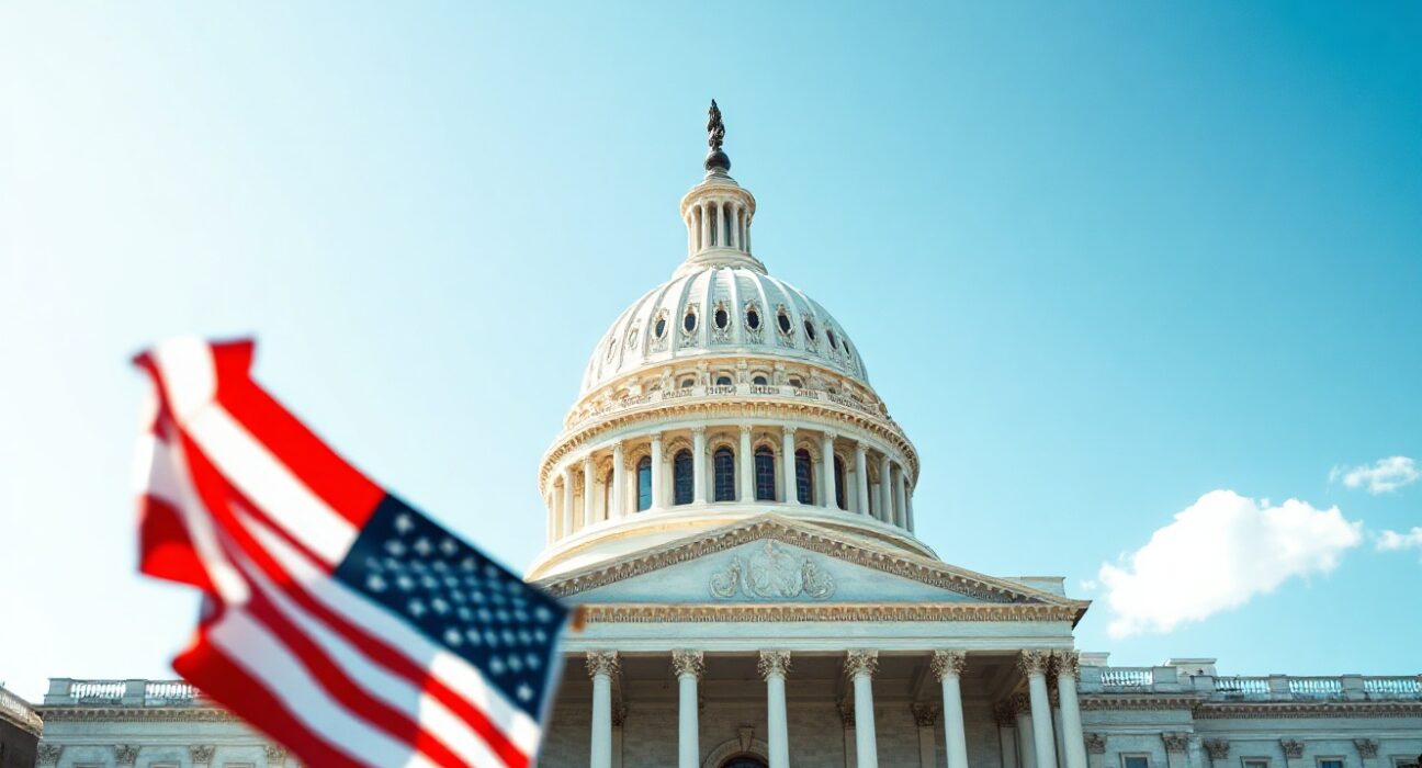 United States Capitol building on a sunny day with American flag, symbolizing legislative action on the Clarity Act.