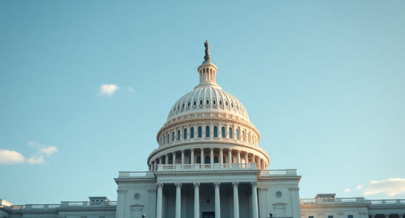U.S. Capitol building under a clear sky, representing Senate legislative activity on cryptocurrency bills.