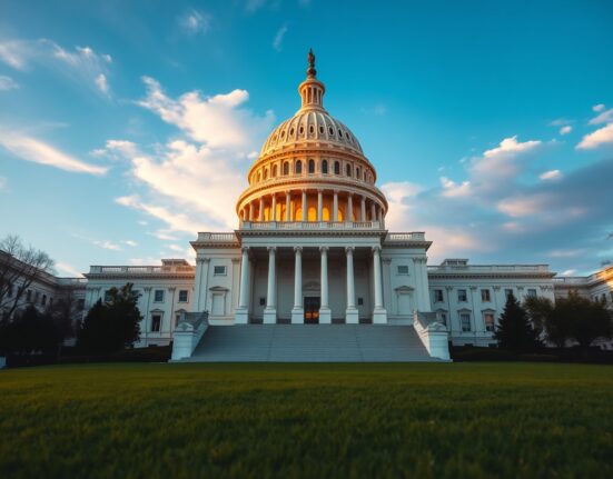 US Capitol building at golden hour, representing federal crypto policy and legislative authority.