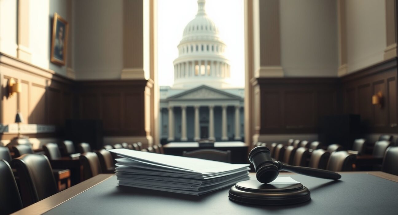 U.S. Capitol building interior with Senate desk and documents symbolizing the delayed CLARITY Act vote