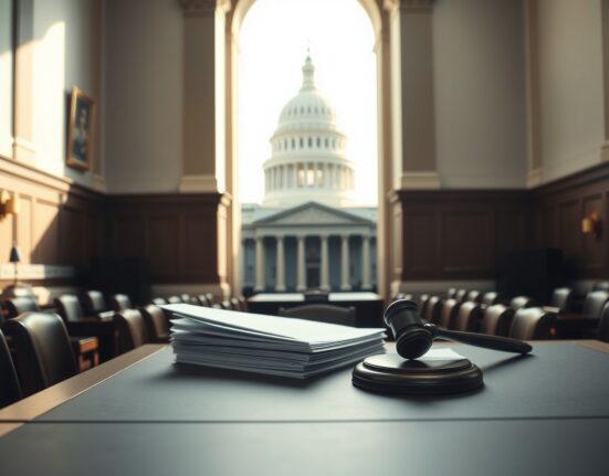 U.S. Capitol building interior with Senate desk and documents symbolizing the delayed CLARITY Act vote